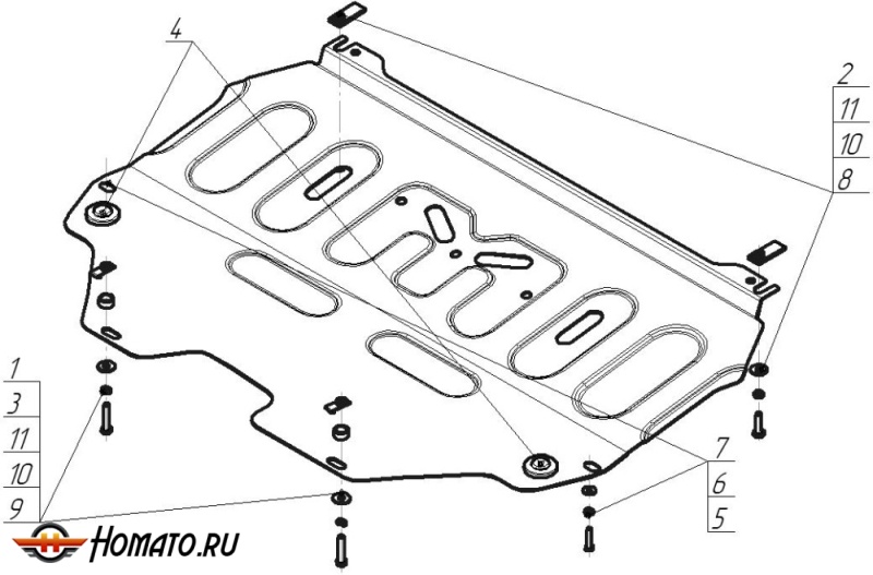 Защита картера Peugeot 308 2011-2014 | двигатель + КПП, 2 мм, сталь | MOTODOR | 71604