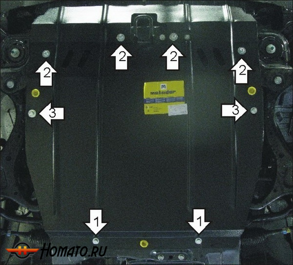 Защита картера Hyundai Santa Fe 2 2006-2012 | двигатель + КПП, 2 мм, сталь | MOTODOR | 70921