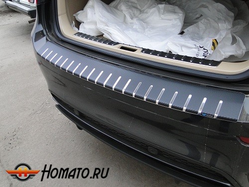 Накладка на задний бампер для BMW X6 (E71) 2008-2014 | карбон + нержавейка, с загибом