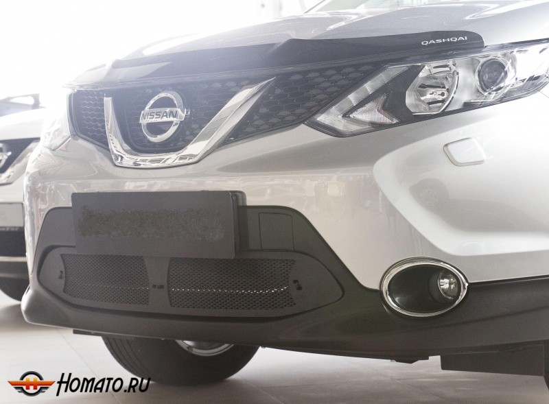 Защитная сетка переднего бампера для Nissan Qashqai 2014+ | шагрень