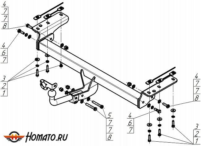Фаркоп Changan CS75 Plus 4 2025+ | шар A - оцинкованный, нагрузка 50/1250 | MOTODOR | 97209-A