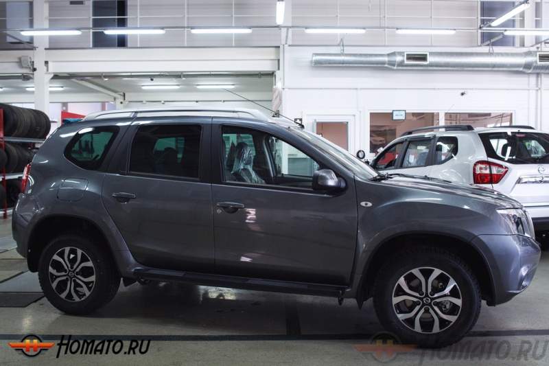 Пороги металлические для Nissan Terrano 2014+ | Цвет: черный муар | вариант 1