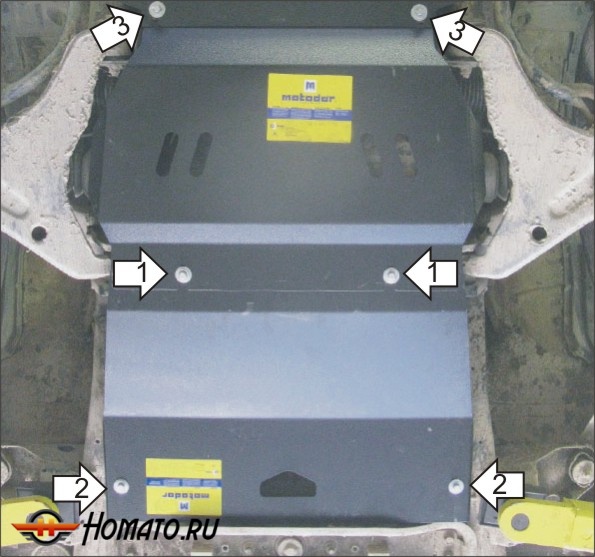 Защита картера Mitsubishi Pajero Sport II 2008-2011 | двигатель + КПП, 3 мм, сталь | MOTODOR | 11318