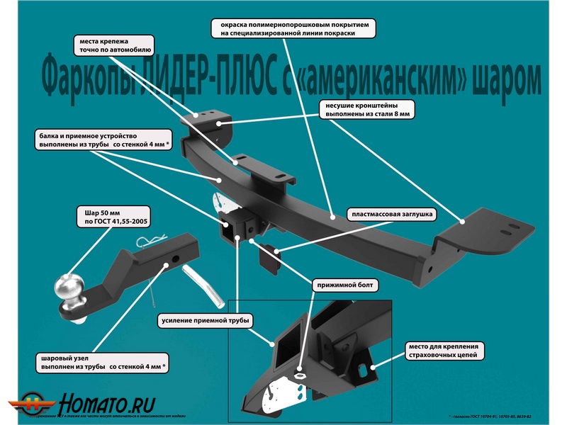 Фаркоп MITSUBISHI PAJERO 4 2007-/2014- | шар E - под квадрат - быстросъемный | Лидер Плюс | M114-E