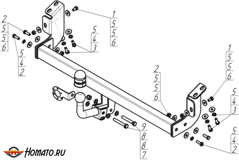 Фаркоп Daihatsu Hijet 2007-2022 | шар A - оцинкованный, нагрузка 50/750 | MOTODOR | 94301-A