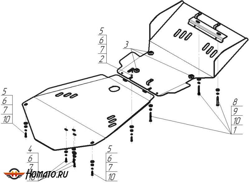 Защита картера Toyota Land Cruiser 100 1998-2002 | двигатель + передний дифференциал + КПП + раздатка, 3 мм, сталь | MOTODOR | 12512
