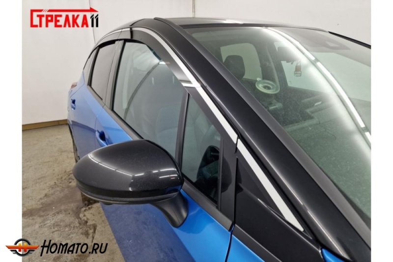 Дефлекторы Ниссан Аура 2021+/2024+ | с хром молдингом, из 8 частей, премиум, плоские, 2D