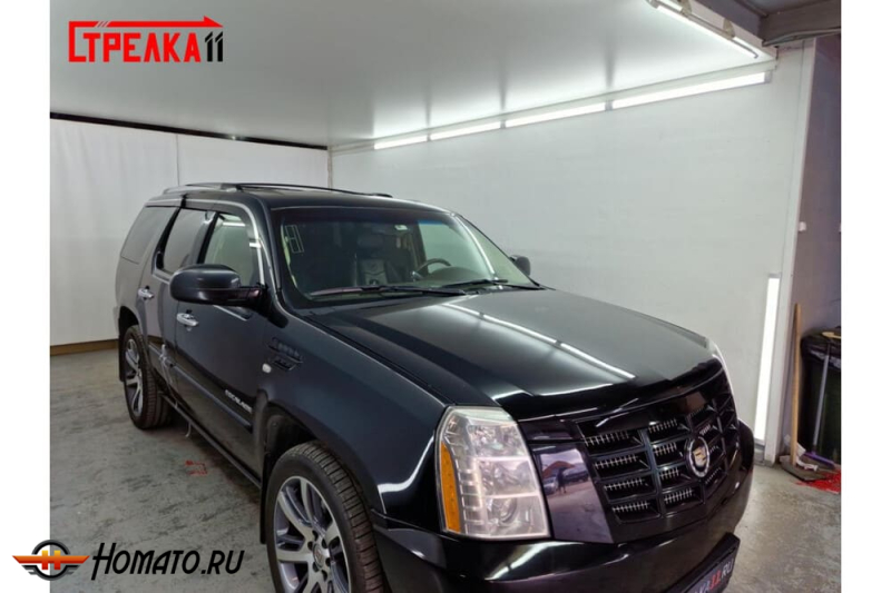 Дефлекторы Cadillac Escalade 3 2007-2014 | с хром молдингом, из 6 частей, премиум, плоские, 2D,