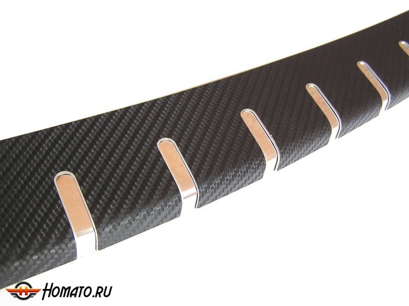 Накладка на задний бампер профилированная с загибом для MITSUBISHI ASX 2013+ : нержавеющая сталь + карбон