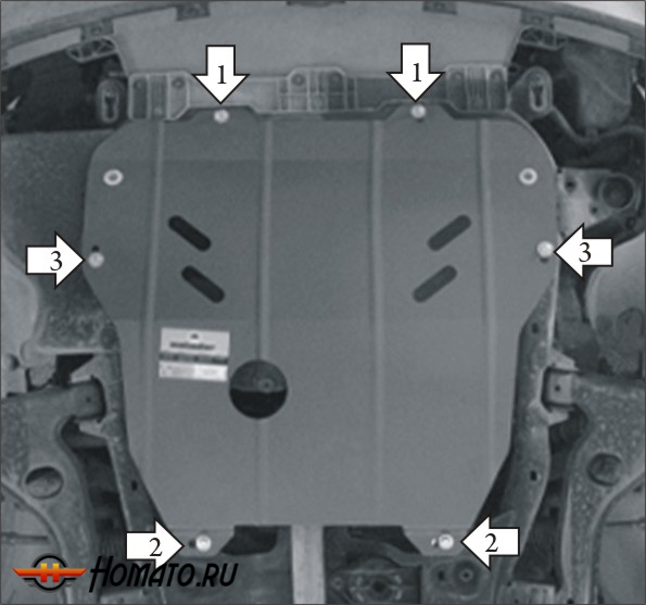 Защита картера Opel Astra G 1998-2005 | двигатель + КПП, 2 мм, сталь | MOTODOR | 01521