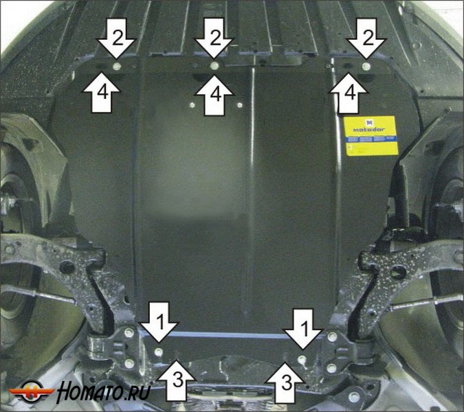 Защита картера Ford Focus 2008-2010 | двигатель + КПП, 2 мм, сталь | MOTODOR | 70747