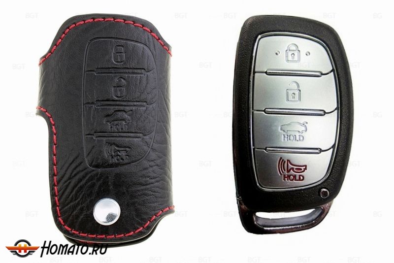 Чехол для ключа Hyundai «Брелок», Кожаный, Цвет нити: Красный вар.2