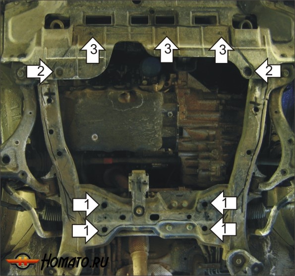 Защита картера KIA Grand Carnival 2005-2014 | двигатель + КПП, 2 мм, сталь | MOTODOR | 01024