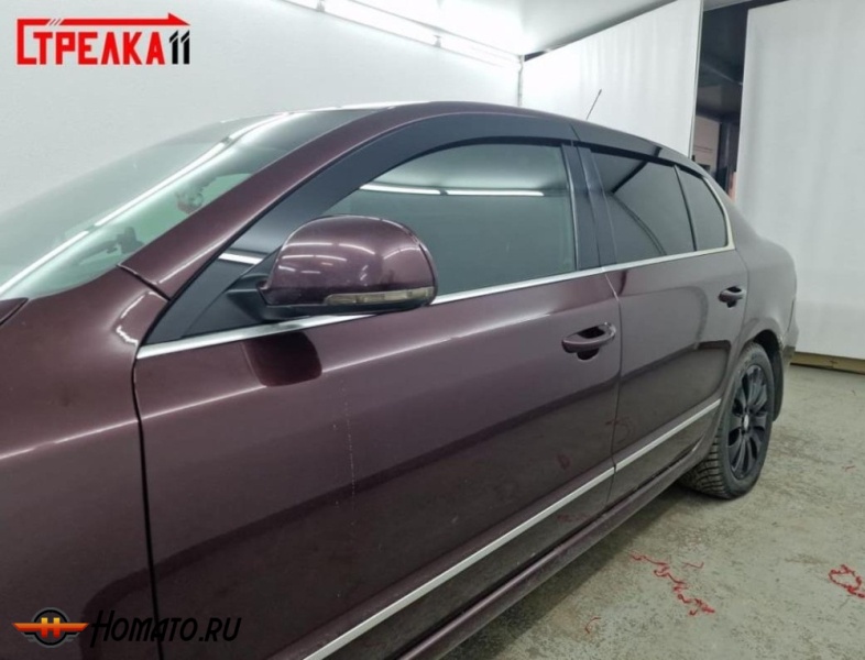 Дефлекторы Skoda Superb 2009-2015 лифтбек | премиум, плоские, 2D