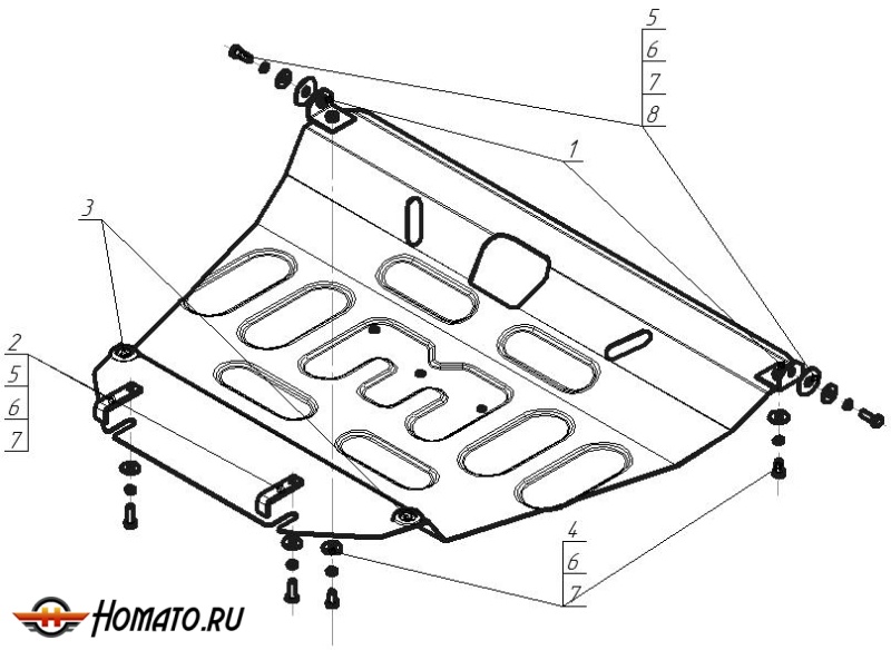 Защита картера Toyota Avensis 2003-2008 | двигатель + КПП, 2 мм, сталь | MOTODOR | 72517