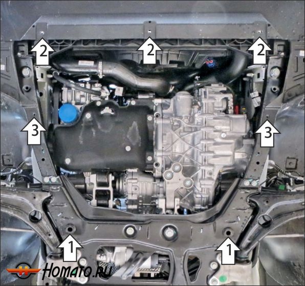 Защита картера JAECOO J8 2024- | двигатель + КПП, 2 мм, сталь | MOTODOR | 79014