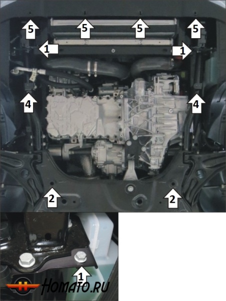 Защита картера Exeed TXL 2021-2023 | двигатель + КПП, 2 мм, сталь | MOTODOR | 79005