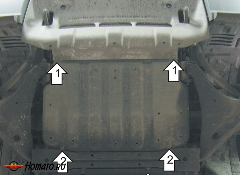 Защита картера Mitsubishi Pajero IV 2012-2020 | двигатель + передний дифференциал, 2 мм, сталь | MOTODOR | 61306