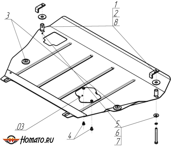 Защита картера Toyota RAV 4 2010-2013 | двигатель + КПП, 2 мм, сталь | MOTODOR | 02552