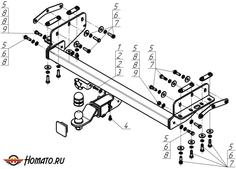 Фаркоп Dongfeng DF6 2022- | шар E - быстросъемный под квадрат, нагрузка 100/2000 | MOTODOR | 98601-E