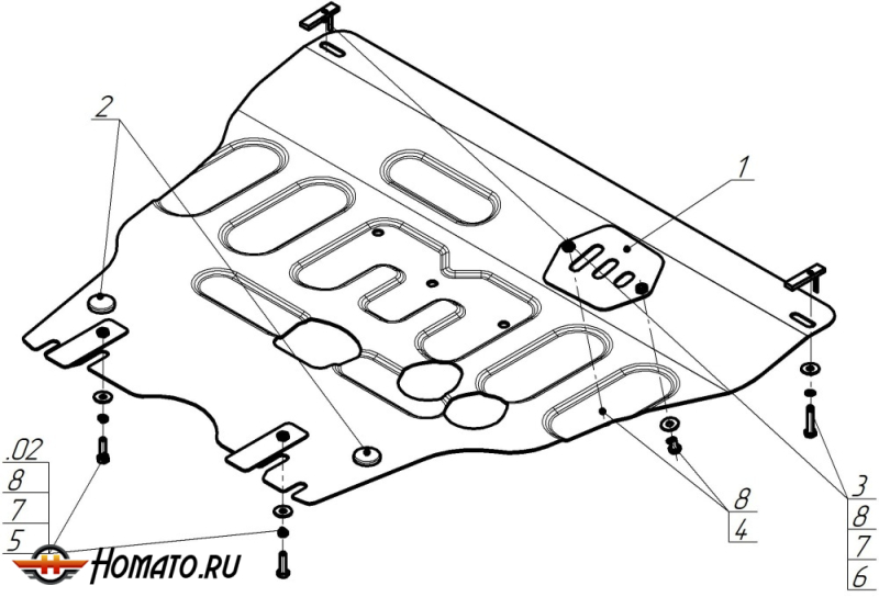 Защита картера Honda Jazz 2008-2011 | двигатель + КПП, 2 мм, сталь | MOTODOR | 70810