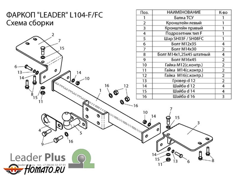 Фаркоп TOYOTA LAND CRUISER 100 1998-2007 | шар F - кованый | Лидер Плюс | L104-F
