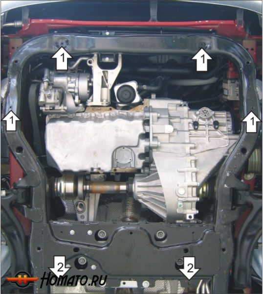 Защита картера Volkswagen Transporter/Caravelle T5 2009-2015 | двигатель + КПП, 2 мм, сталь | MOTODOR | 72707