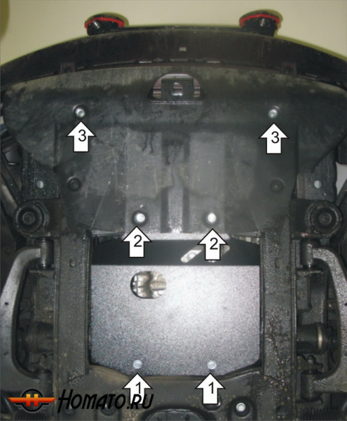 Защита картера Ssangyong Stavic 2013-2015 | двигатель + передний дифференциал + радиатор, 3 мм, сталь | MOTODOR | 12807
