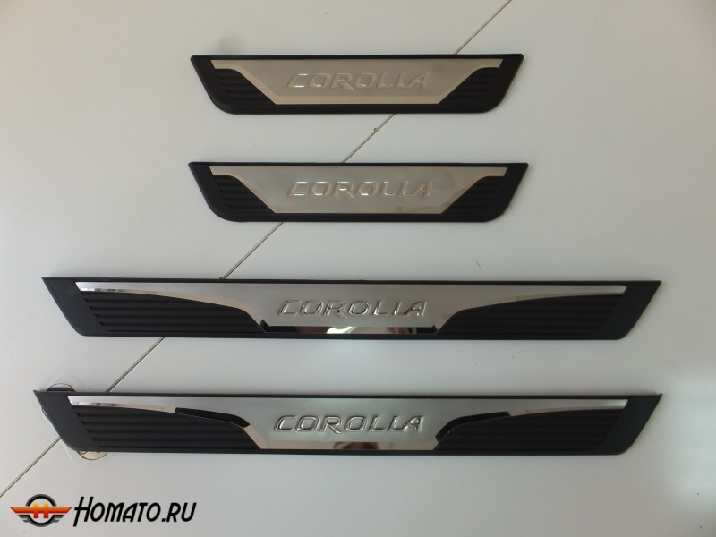 Накладки на дверные пороги с логотипом OEM-style для Toyota Corolla 2013+ | нержавейка