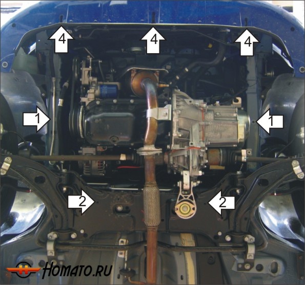 Защита картера FIAT Doblo Panorama 2005-2015 | двигатель + КПП + радиатор, 2 мм, сталь | MOTODOR | 00617