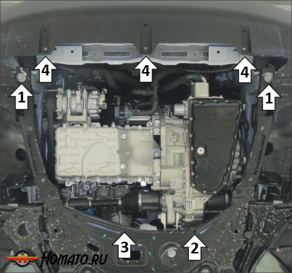 Защита картера Chery Tiggo 4 2024- | двигатель + КПП, 2 мм, сталь | MOTODOR | 79006