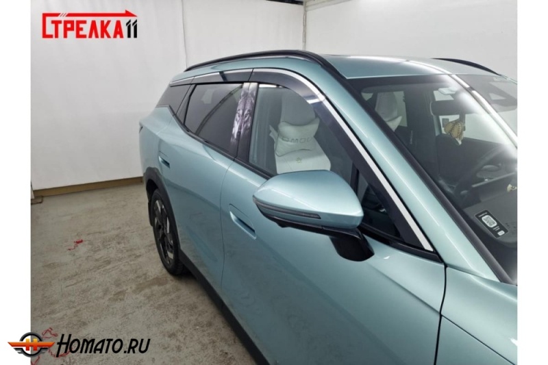 Дефлекторы Омода С7 | с хром молдингом, из 6 частей, премиум, плоские, 2D