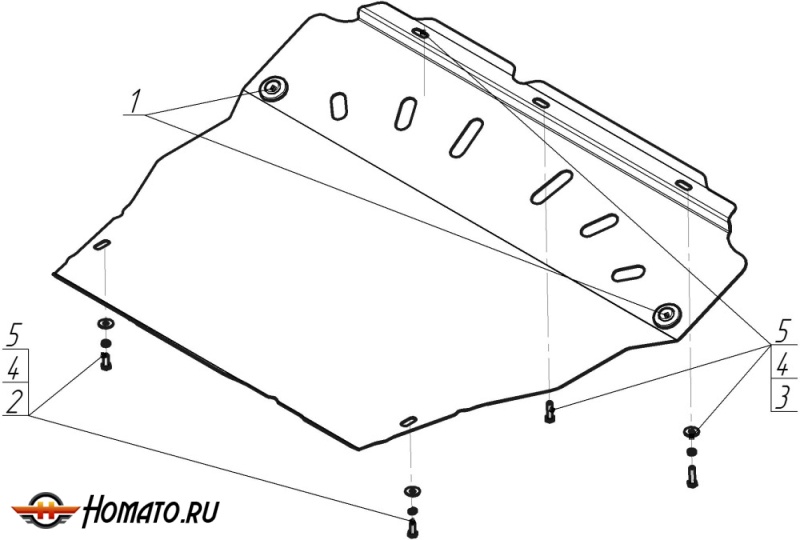 Защита картера Hyundai Santa Fé I 2000-2006 | двигатель + КПП, 2 мм, сталь | MOTODOR | 00924