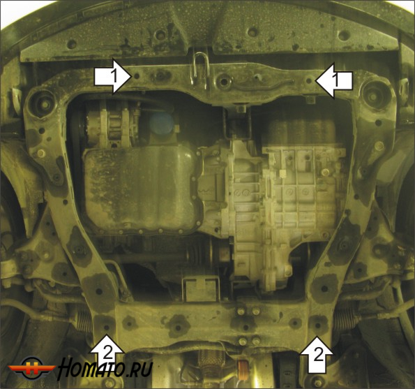Защита картера Hyundai NF 2005-2008 | двигатель + КПП, 2 мм, сталь | MOTODOR | 00913