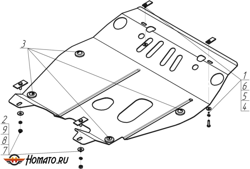 Защита картера Daewoo Nexia 2003-2007 | двигатель + КПП, 2 мм, сталь | MOTODOR | 00511