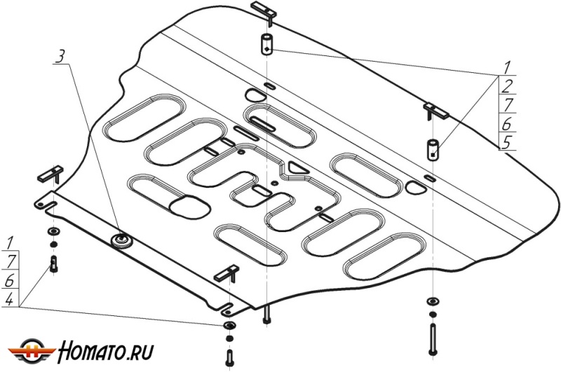 Защита картера Hyundai Staria 2022- | двигатель + КПП, 2 мм, сталь | MOTODOR | 70908