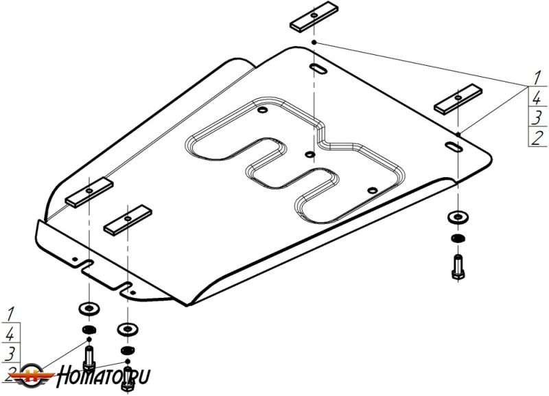 Защита картера Jac T9 2024- | КПП, 2 мм, сталь | MOTODOR | 78317