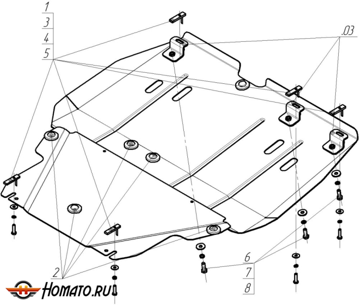 Защита картера Dodge Grand Caravan 2007-2010 | двигатель + КПП, 2 мм, сталь | MOTODOR | 00310