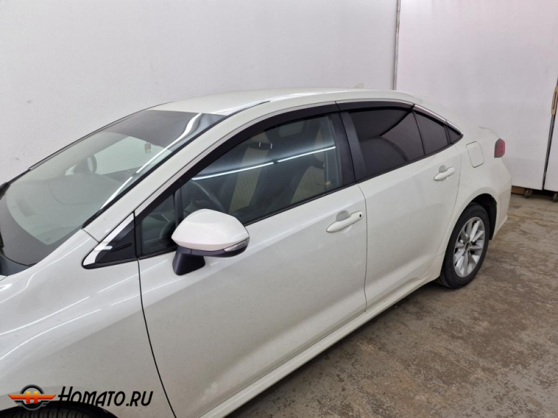Дефлекторы Toyota Corolla (210) 2019+/2025+ | с хром молдингом, из 8 частей, премиум, плоские, 2D