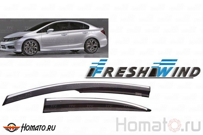 Дефлекторы окон Honda Civic IX 4D : OEM Type Mugen Style c хром молдингом
