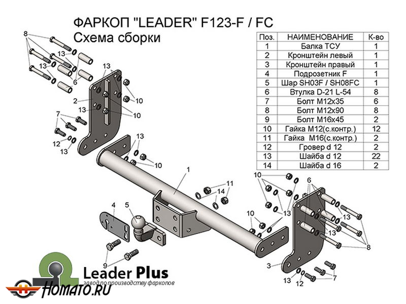 Фаркоп FORD TRANSIT (шасси) 2013- | шар FC | Лидер Плюс | F123-FC