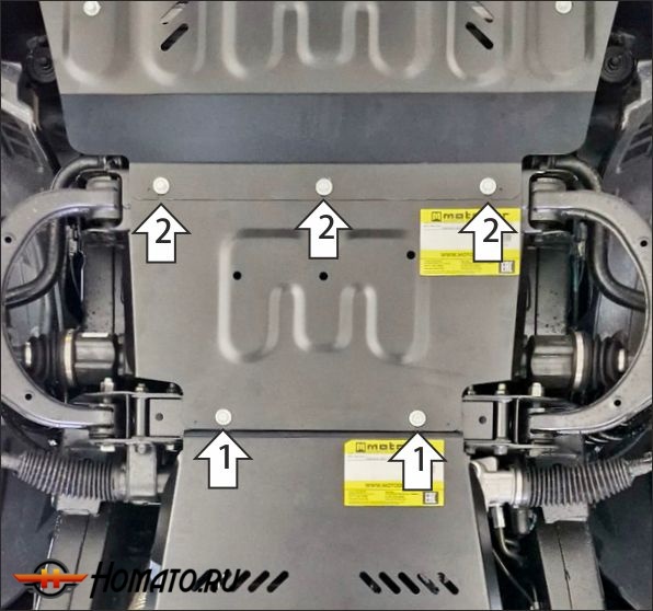 Защита картера KGM Rexton | двигатель + передний дифференциал, 2 мм, сталь | MOTODOR | 72805