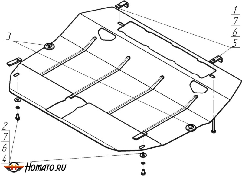 Защита картера Mazda CX-7 2009-2012 | двигатель + КПП, 2 мм, сталь | MOTODOR | 01122