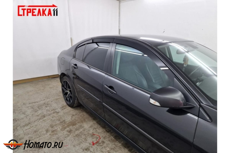 Дефлекторы Renault Laguna 3 2007-2015 лифтбек | из 4 частей, премиум, плоские, 2D