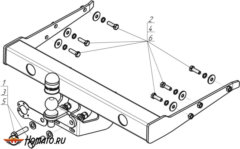 Фаркоп Volkswagen Transporter/Caravelle T6.1 2020-2023 | шар FE - оцинкованный, нагрузка 100/2000 | MOTODOR | 92705-FE