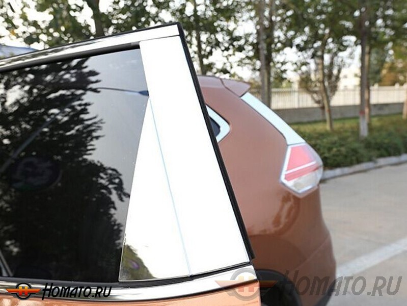 Хром накладки на стойки дверей из 8 частей для Nissan X-Trail (T32) 2014+