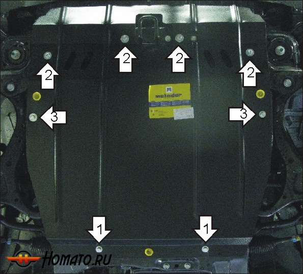 Защита картера Hyundai Santa Fé II 2011-2012 | двигатель + КПП, 2 мм, сталь | MOTODOR | 00917