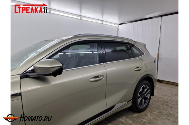Дефлекторы Changan CS75 Plus 4 2025+ | с хром молдингом, из 6 частей, премиум, плоские, 2D