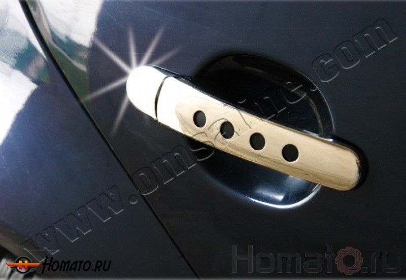 Накладки на дверные ручки, нерж., 4 двери «с отв-тием для чипа» для VW Golf V "03-09"