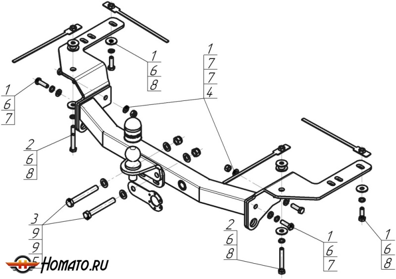 Фаркоп Toyota Land Cruiser 200 2012-2015 | шар FE - оцинкованный, нагрузка 120/2000 | MOTODOR | 92527-FE